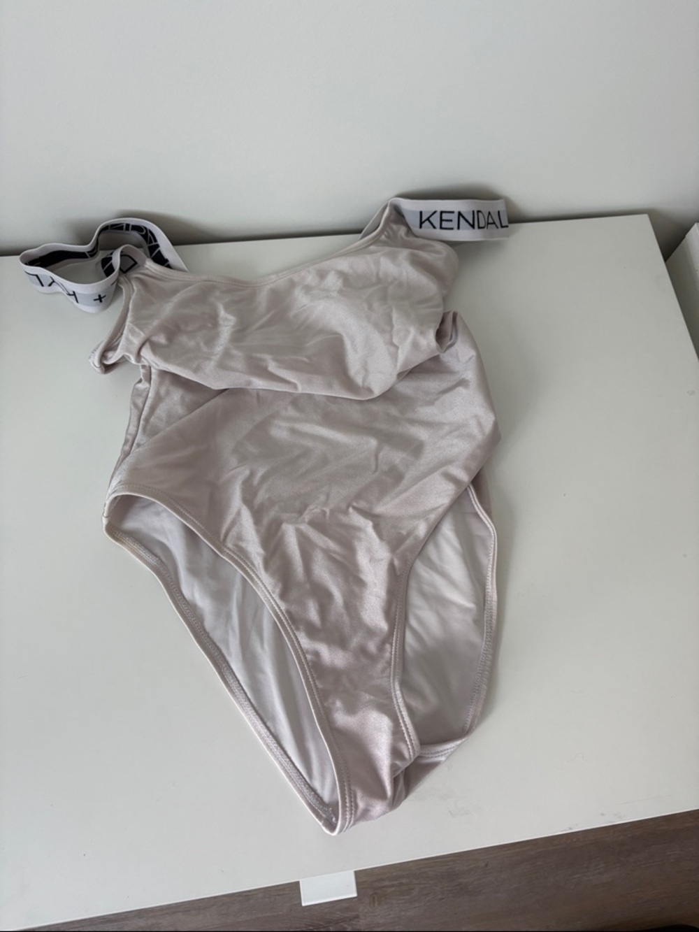 Kendall & Kylie Light Taupe One-Piece Swimsuit with Logo Strap